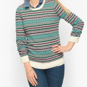Talbots Fair Isle Multicolor Striped Lambswool  Blend Large Sweater